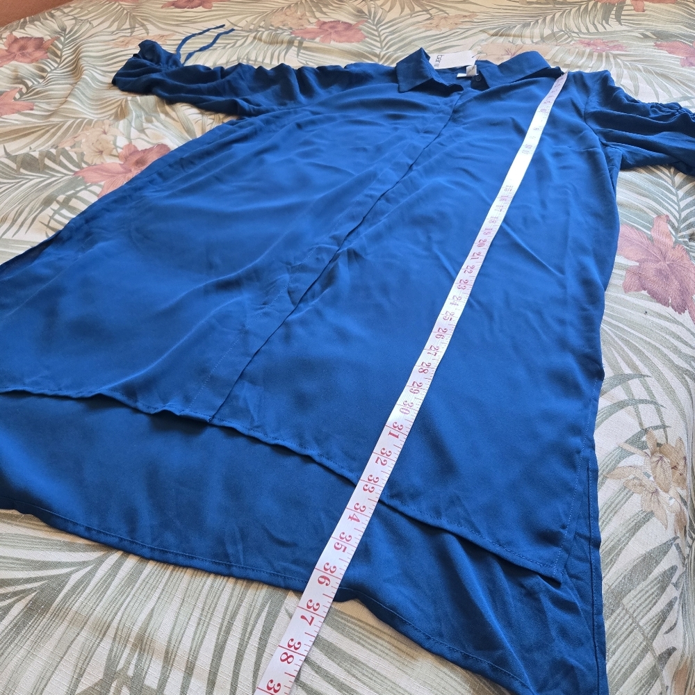 3/$25 Bar III Glitter Glamour Blue Flame Button Down Tunic Long Semi Sheer XXL - Picture 7 of 10
